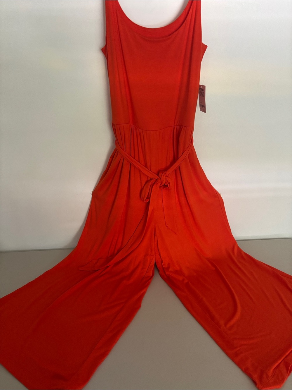 Sleeveless Orange Wide-Leg Jumpsuit with Tie Waist